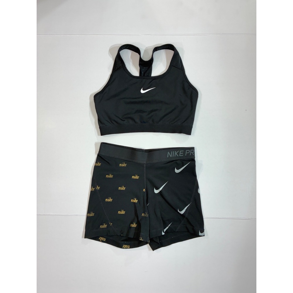 Nike bundle Sports Bra and Shorts Set Women Medium Dri-FIT Nike Pro Logo Print